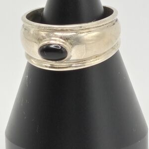Casual Everyday Sterling Silver Ring with Onyx Stone.  Size 7.  "BOMA 925"